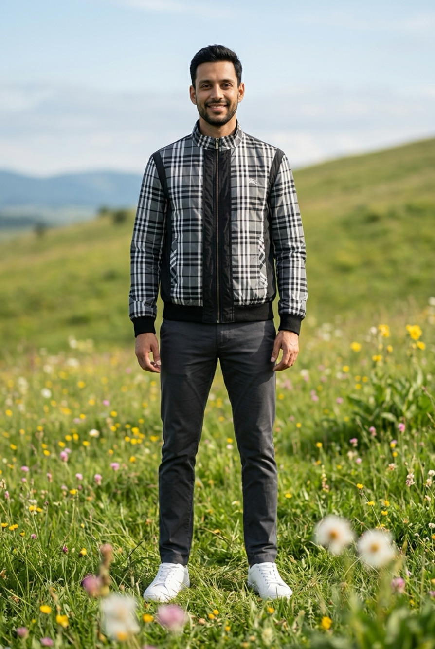 Burberry London Men's Checkered Full-Zip Casual Jacket XL